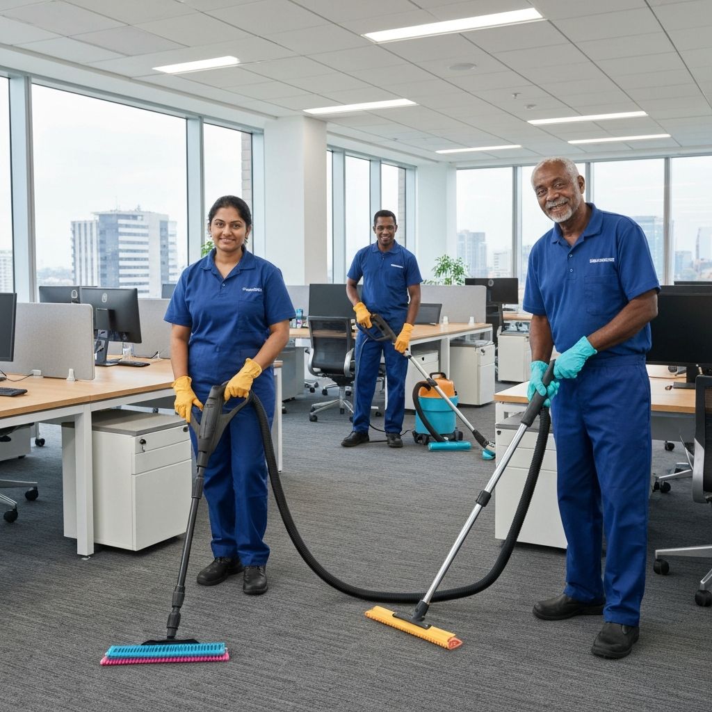 Professional cleaning team at work